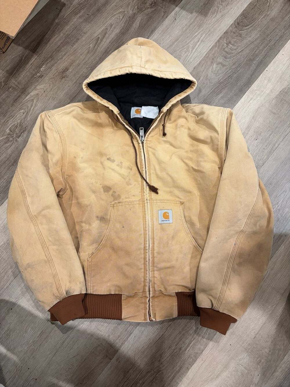 Vintage Carhartt Active Jacket Tan Brown Thermal Lined Duck Canvas Mens M/L Boxy